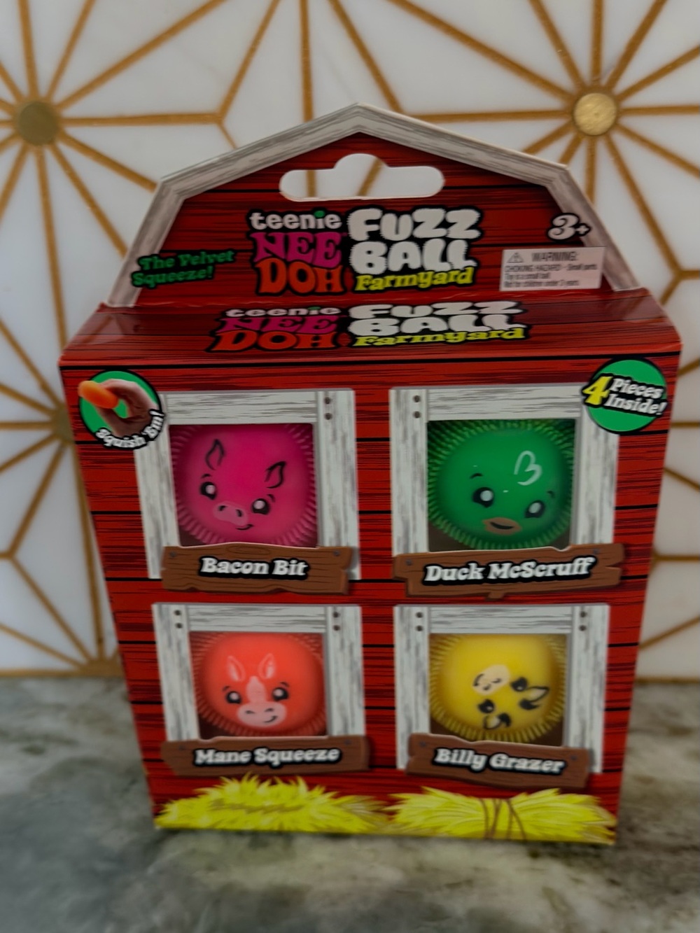 Teenie Nee Doh Fuzz Ball Farmyard 4-Pack - Pink, Green, Orange, Yellow